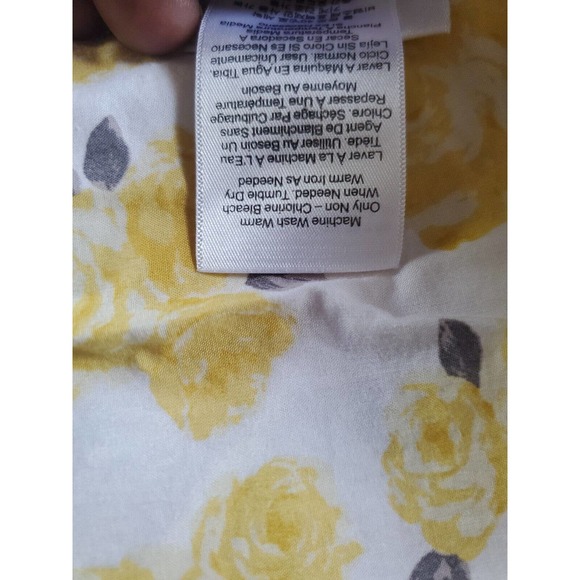 Emily & Merritt Queen Size Floral Yellow Gray Cotton Flat Sheet 97" x 104" - Picture 6 of 8